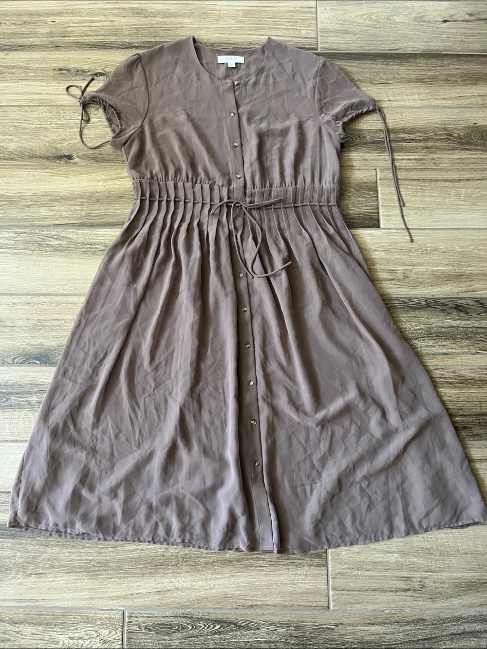 Isaac Mizrahi Taupe Button-Front Sheer Midi Dress